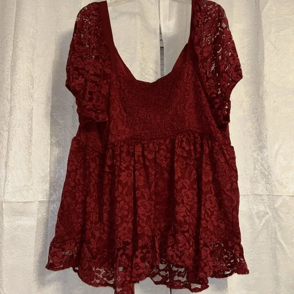 Torrid Plus Size Women’s Dark Red Lace Sweetheart Babydoll Top Size 3X 22/24 - Picture 7 of 8